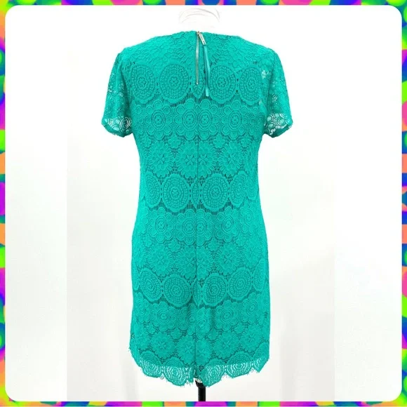 LAUNDRY Spring Green Crochet Lace Floral Medallion Overlay Shift Dress Size 14 - Picture 9 of 13